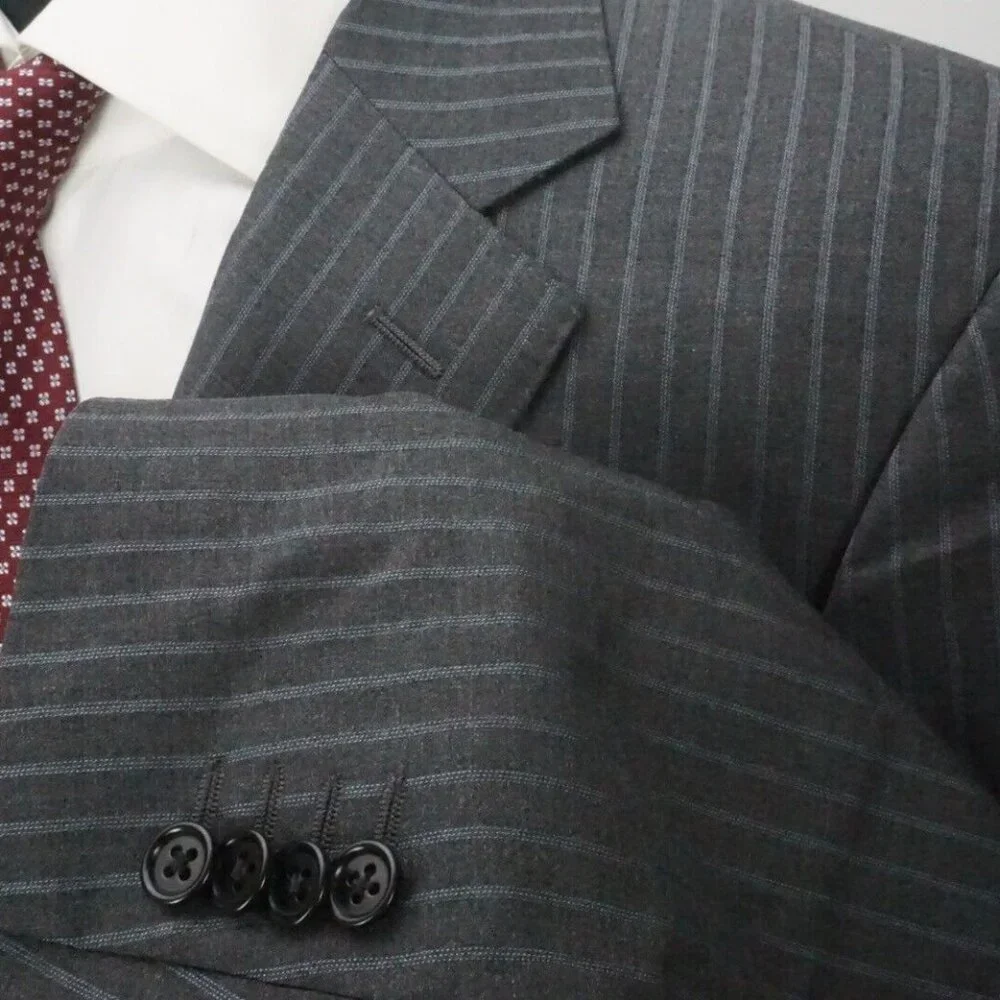 Canali 1934 CURRENT Gray Blue Striped 100% Wool 2 Pc Suit Jacket Pants Sz 42R - Picture 5 of 11